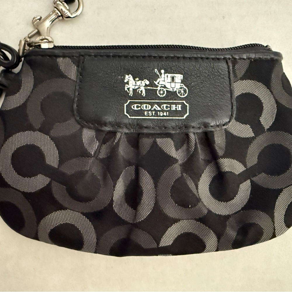 Coach Vintage Zip Wristlet Monogram Black and Gray